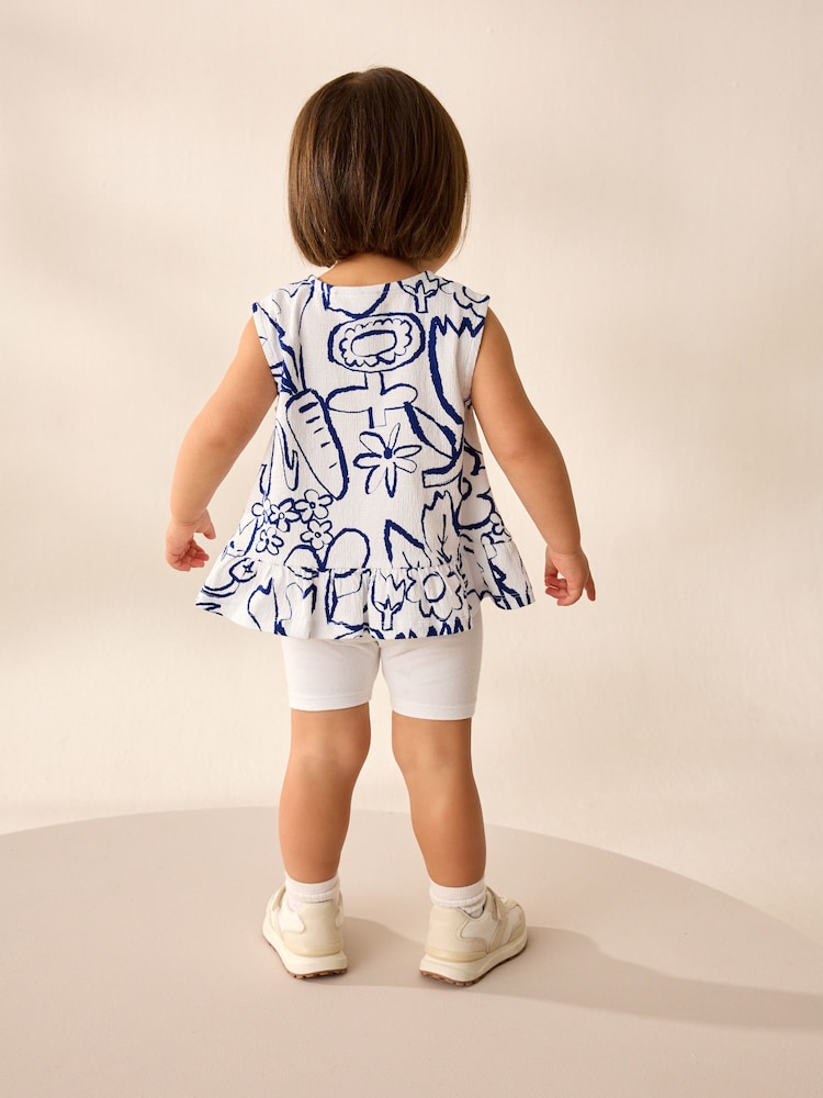 White Flower Print Peplum Textured Vest (3mths-7yrs) - Image 3 of 8