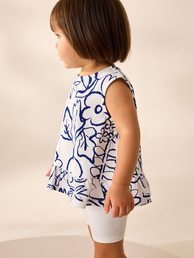 White Flower Print Peplum Textured Vest (3mths-7yrs) - Image 4 of 8