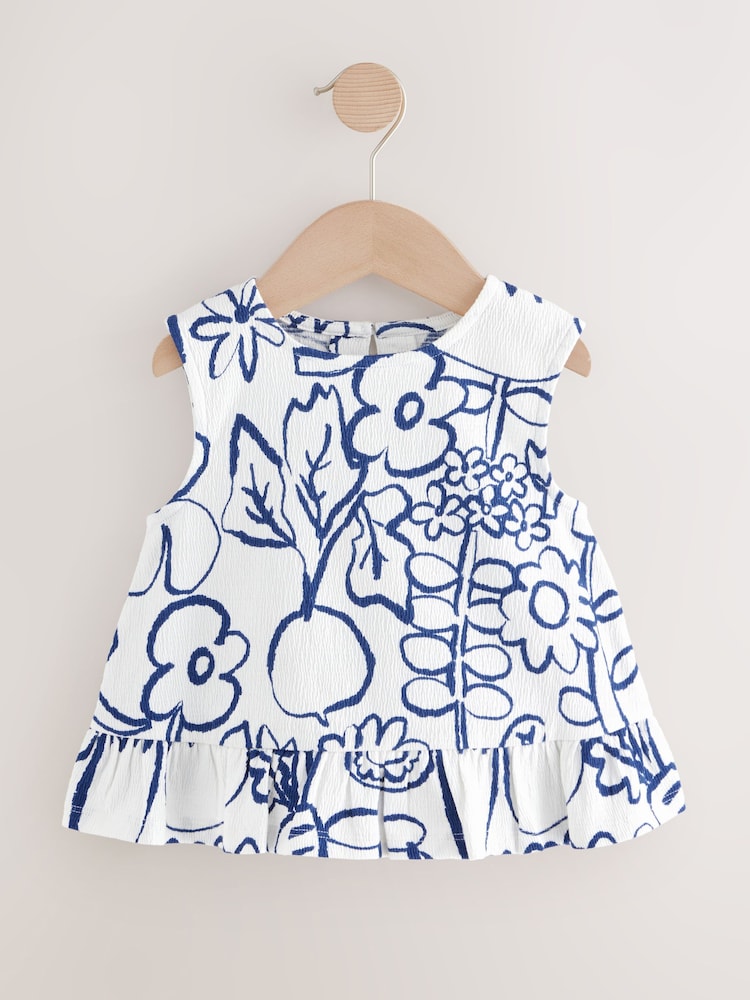 White Flower Print Peplum Textured Vest (3mths-7yrs) - Image 5 of 8