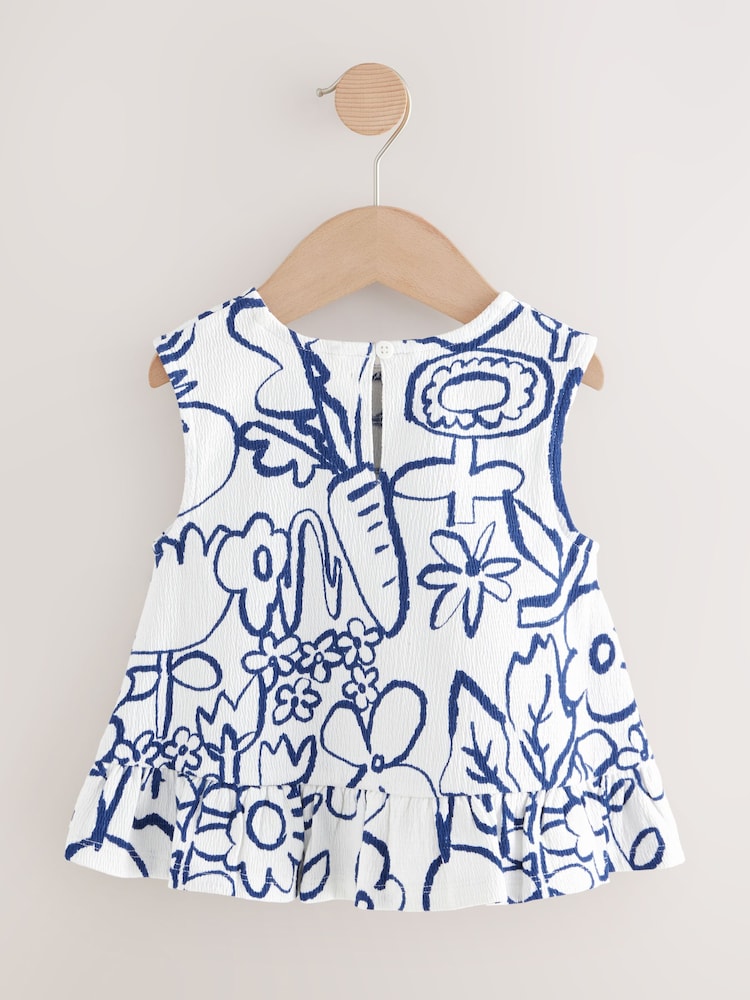 White Flower Print Peplum Textured Vest (3mths-7yrs) - Image 6 of 8