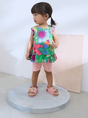 Green Tropical Print Peplum Textured Vest (3mths-7yrs) - Image 1 of 7