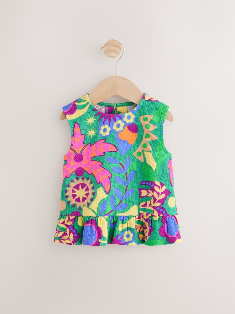 Green Tropical Print Peplum Textured Vest (3mths-7yrs) - Image 4 of 7