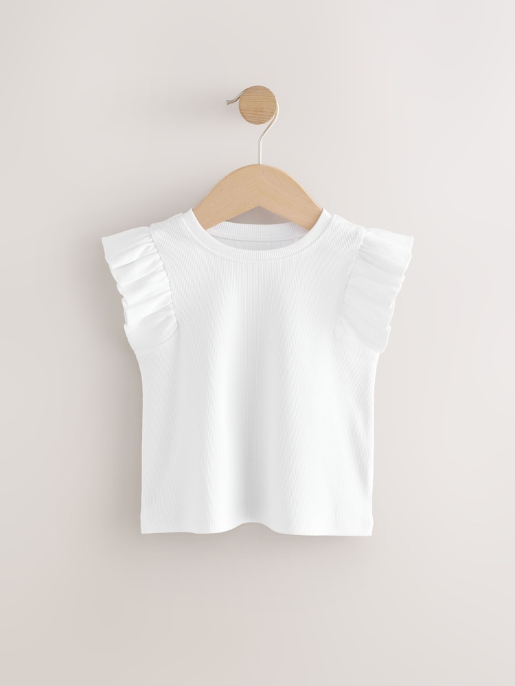 Ecru Frill Shoulder Ribbed Vest (3mths-7yrs) - Image 4 of 7