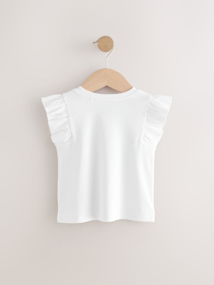 Ecru Frill Shoulder Ribbed Vest (3mths-7yrs) - Image 5 of 7