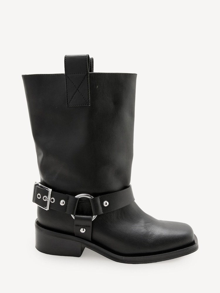 GANNI Black Biker Tubular Mid Shaft Boots - Image 1 of 6