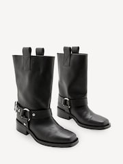 GANNI Black Biker Tubular Mid Shaft Boots - Image 2 of 6