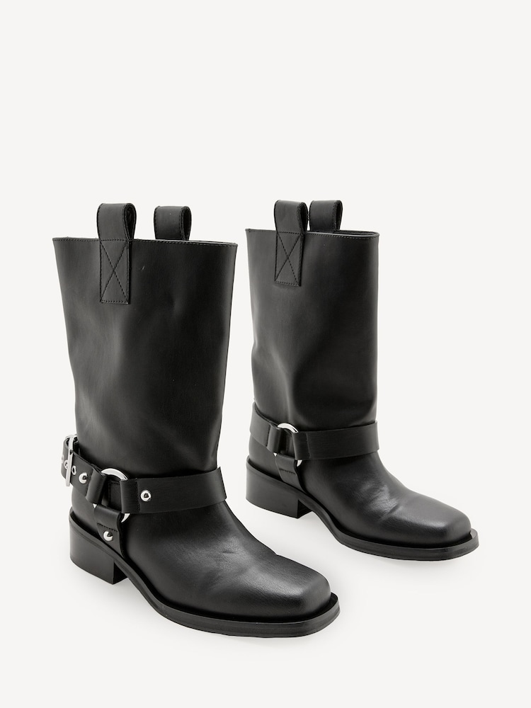 GANNI Black Biker Tubular Mid Shaft Boots - Image 2 of 6