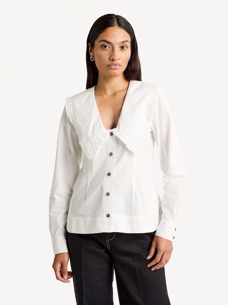 GANNI White V-Neck Collar Shirt - Image 1 of 4