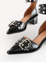 Ganni Black Feminine Buckle Open Cut Satin Print Pumps - Image 3 of 6