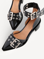 Ganni Black Feminine Buckle Open Cut Satin Print Pumps - Image 5 of 6