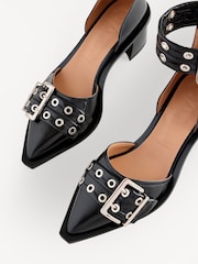 Ganni Black Feminine Buckle Open Cut Satin Print Pumps - Image 6 of 6