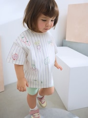 White Stripe Embroidered Fruits Short Sleeve T-Shirt (3mths-7yrs) - Image 1 of 8