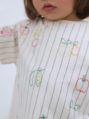 White Stripe Embroidered Fruits Short Sleeve T-Shirt (3mths-7yrs) - Image 4 of 8