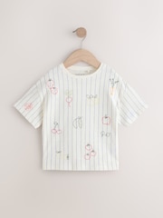 White Stripe Embroidered Fruits Short Sleeve T-Shirt (3mths-7yrs) - Image 5 of 8