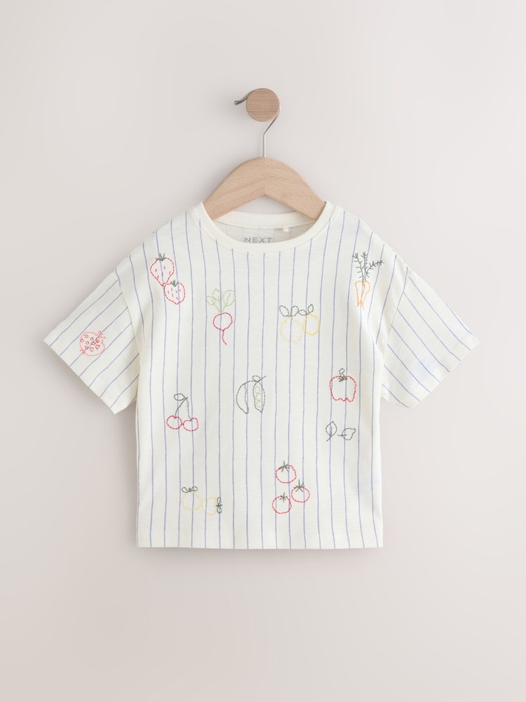 White Stripe Embroidered Fruits Short Sleeve T-Shirt (3mths-7yrs) - Image 5 of 8