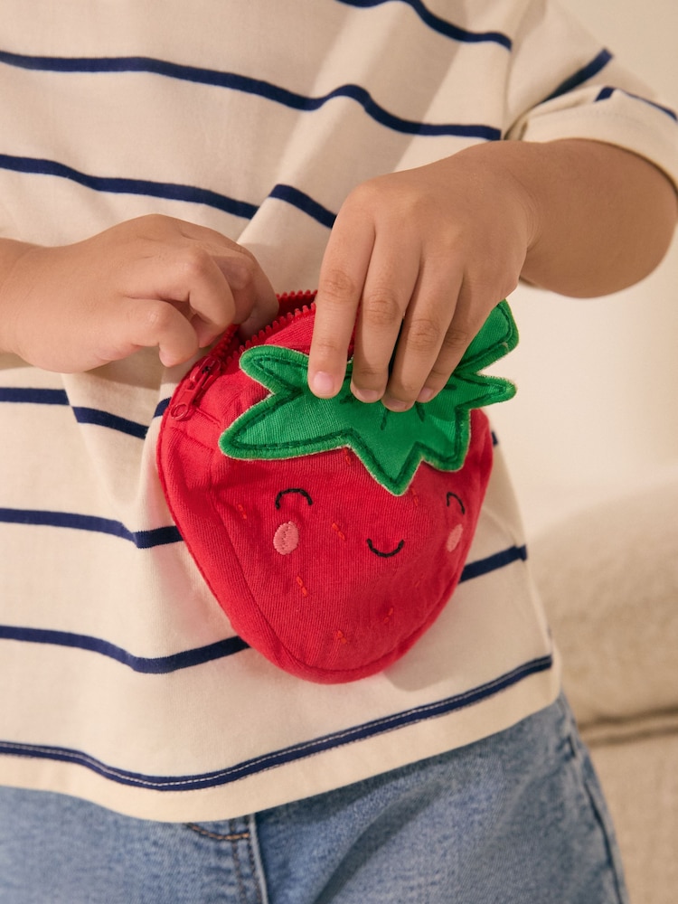 Cream/Navy Stripe Strawberry 100% Cotton Short Sleeve Bag T-Shirt (3mths-7yrs) - Image 3 of 3