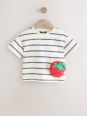 Cream/Navy Stripe Strawberry 100% Cotton Short Sleeve Bag T-Shirt (3mths-7yrs) - Image 4 of 7
