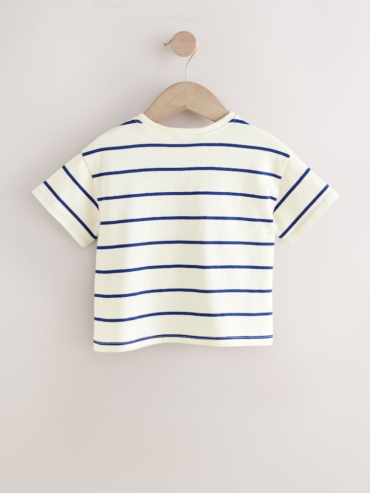 Cream/Navy Stripe Strawberry 100% Cotton Short Sleeve Bag T-Shirt (3mths-7yrs) - Image 5 of 7
