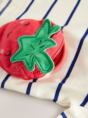 Cream/Navy Stripe Strawberry 100% Cotton Short Sleeve Bag T-Shirt (3mths-7yrs) - Image 6 of 7