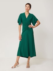Jigsaw Green Crepe Flutter Sleeve Dress - Image 1 of 6