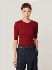 Jigsaw Red Merino Half Sleeve T-Shirt - Image 1 of 7