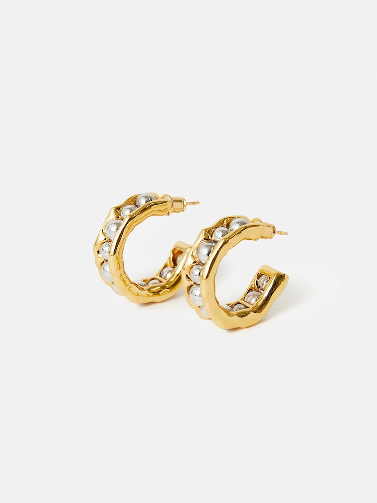 Jigsaw Gold Tone Molten Bead Hoops Earrings - Image 1 of 4