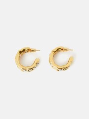 Jigsaw Gold Tone Molten Bead Hoops Earrings - Image 2 of 4