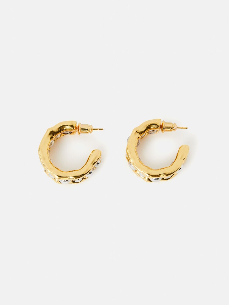 Jigsaw Gold Tone Molten Bead Hoops Earrings - Image 2 of 4