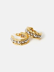 Jigsaw Gold Tone Molten Bead Hoops Earrings - Image 3 of 4