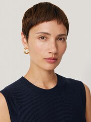 Jigsaw Gold Tone Molten Bead Hoops Earrings - Image 4 of 4