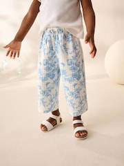 Blue Floral Textured Wide Leg Trousers (3mths-7yrs) - Image 1 of 8