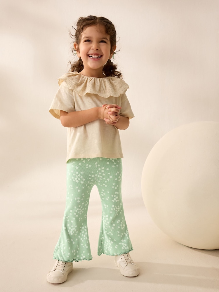 Green Ditsy Floral Rib Flare Leggings (3mths-7yrs) - Image 2 of 8