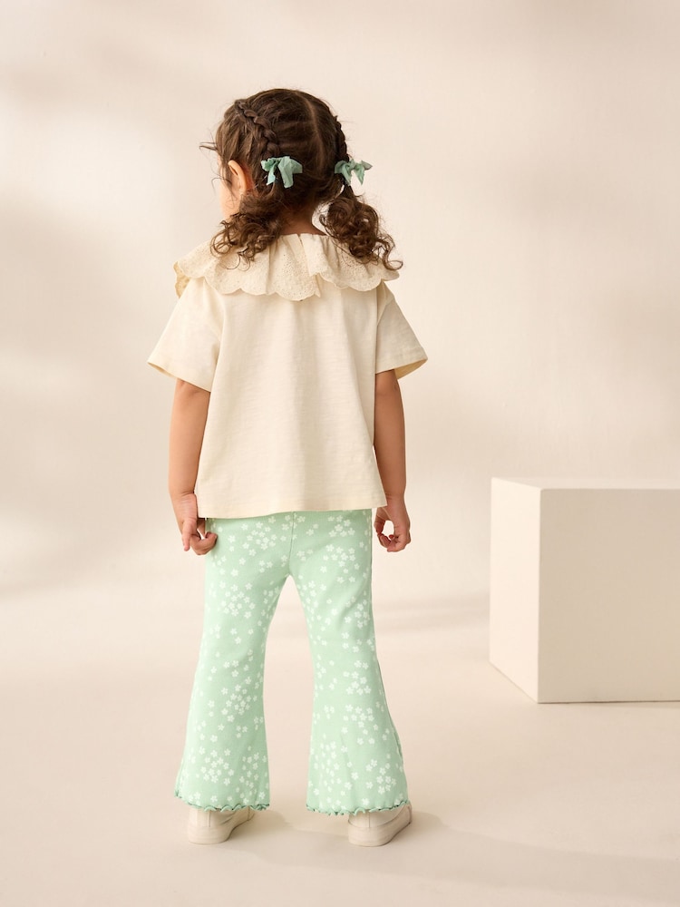 Green Ditsy Floral Rib Flare Leggings (3mths-7yrs) - Image 4 of 8