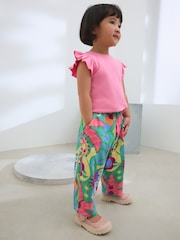 Green Tropical Print Textured Barrel Leg Trousers (3mths-7yrs) - Image 1 of 1
