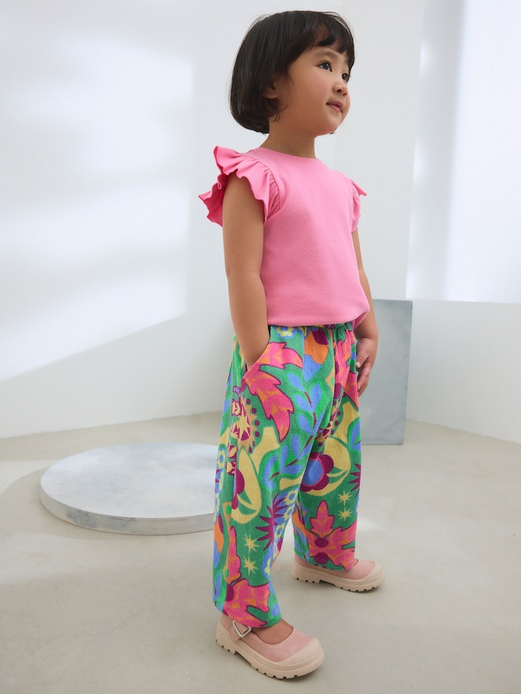 Green Tropical Print Textured Barrel Leg Trousers (3mths-7yrs) - Image 1 of 1