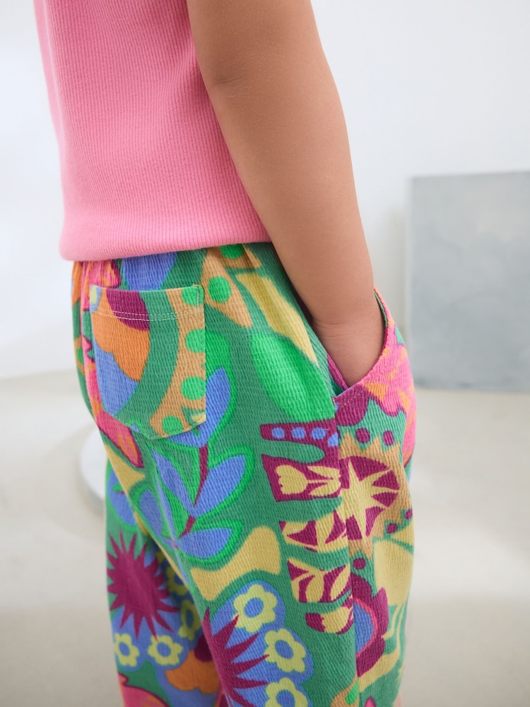 Green Tropical Print Textured Barrel Leg Trousers (3mths-7yrs) - Image 2 of 7