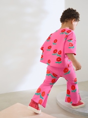 Pink/Red Flower Rib Flare Leggings (3mths-7yrs) - Image 2 of 8