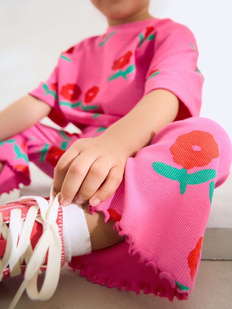 Rose/Rouge - Leggings évasés à côtes (3mths-7yrs) - Image 4 of 8