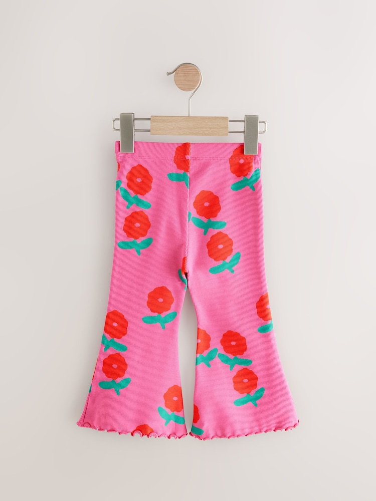 Rose/Rouge - Leggings évasés à côtes (3mths-7yrs) - Image 6 of 8