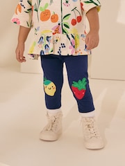 Navy Strawberry and Lemon Character Embellished Leggings (3mths-7yrs) - Image 1 of 3