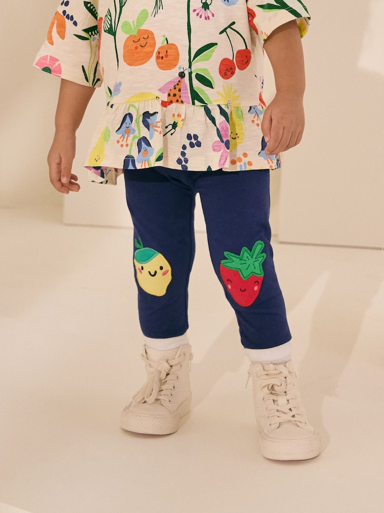 Navy Strawberry and Lemon Character Embellished Leggings (3mths-7yrs) - Image 1 of 3