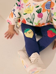 Navy Strawberry and Lemon Character Embellished Leggings (3mths-7yrs) - Image 2 of 3