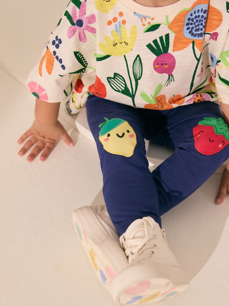 Navy Strawberry and Lemon Character Embellished Leggings (3mths-7yrs) - Image 2 of 3