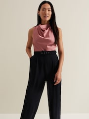 Phase Eight Black Petite Sabina Satin Wide Leg Jumpsuit - Image 3 of 6