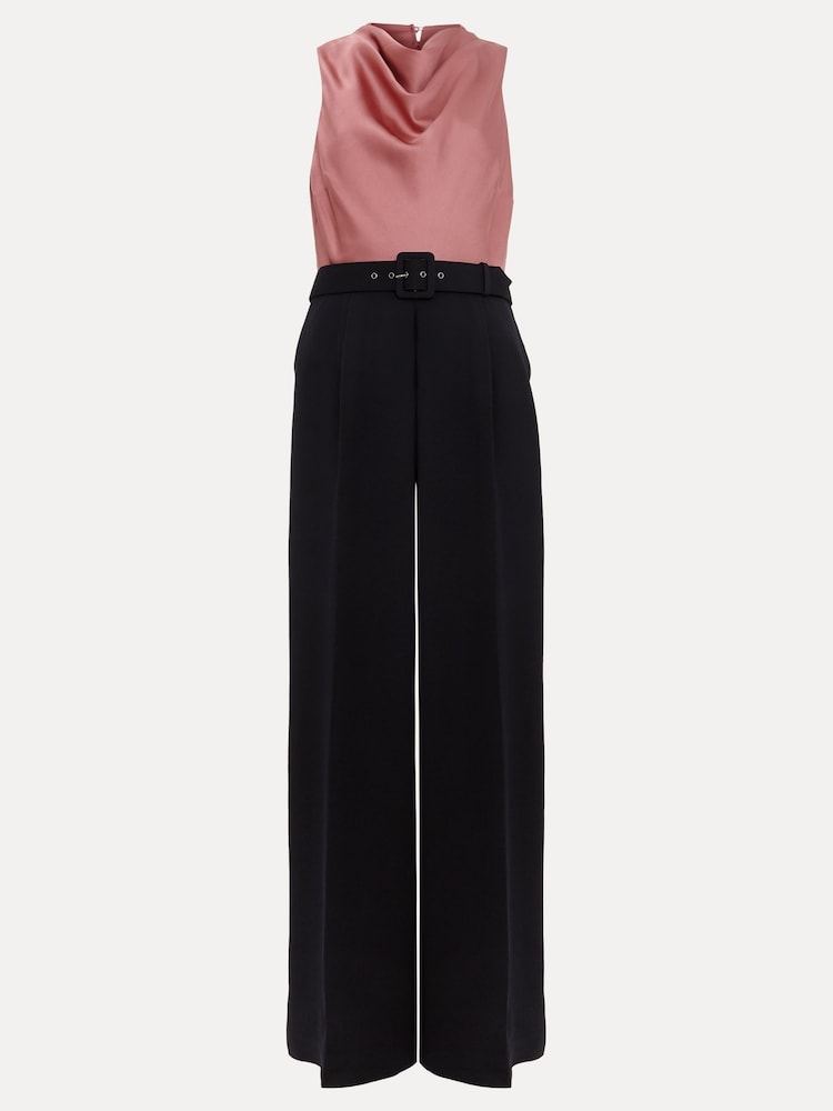 Phase Eight Black Petite Sabina Satin Wide Leg Jumpsuit - Image 6 of 6