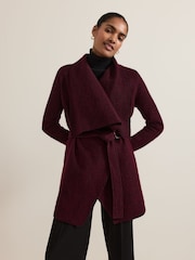 Phase Eight Burgundy Red Lana Drape Knit Coat - Image 1 of 7