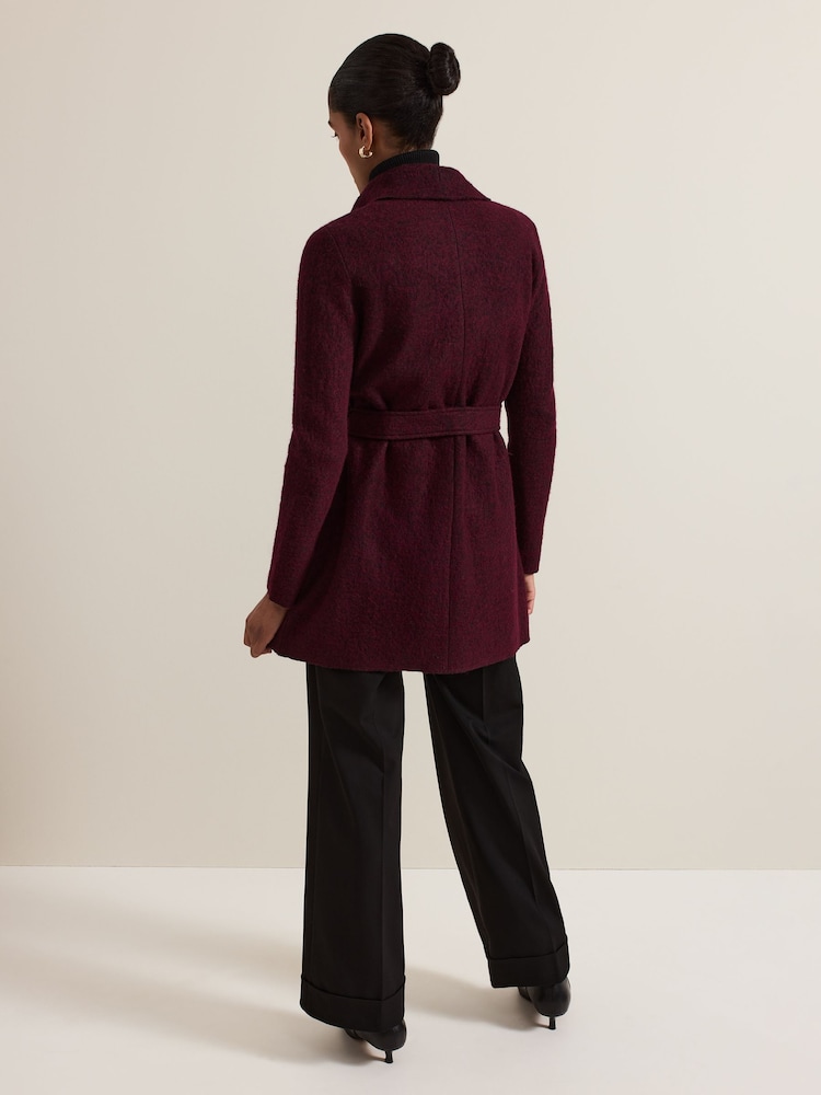 Phase Eight Burgundy Red Lana Drape Knit Coat - Image 2 of 7