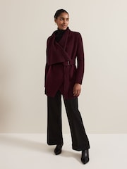 Phase Eight Burgundy Red Lana Drape Knit Coat - Image 3 of 7