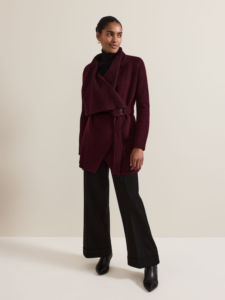 Phase Eight Burgundy Red Lana Drape Knit Coat - Image 3 of 7