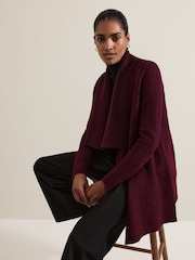 Phase Eight Burgundy Red Lana Drape Knit Coat - Image 5 of 7